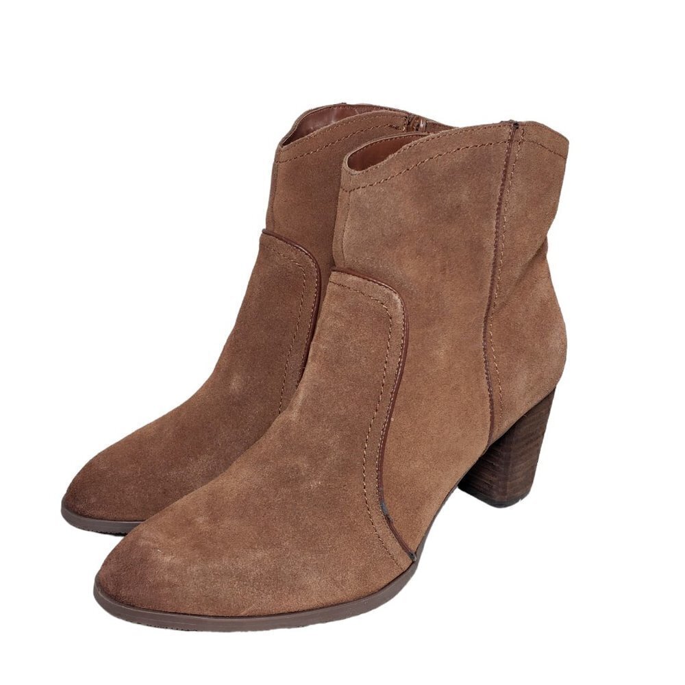 G.H. Bass Womens Amanda Brown Suede Closed Toe Zip High Heels Ankle Boots Sz 9.5